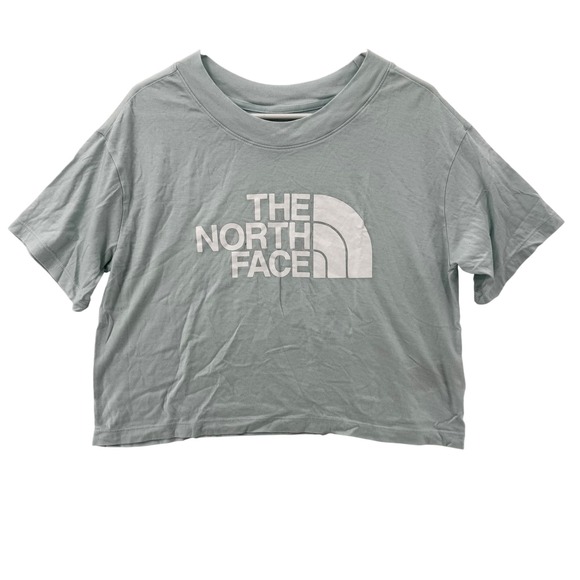 The North Face Shirt Womens Medium Sage Green Cropped Boxy Crewneck Logo Tee - Picture 1 of 7